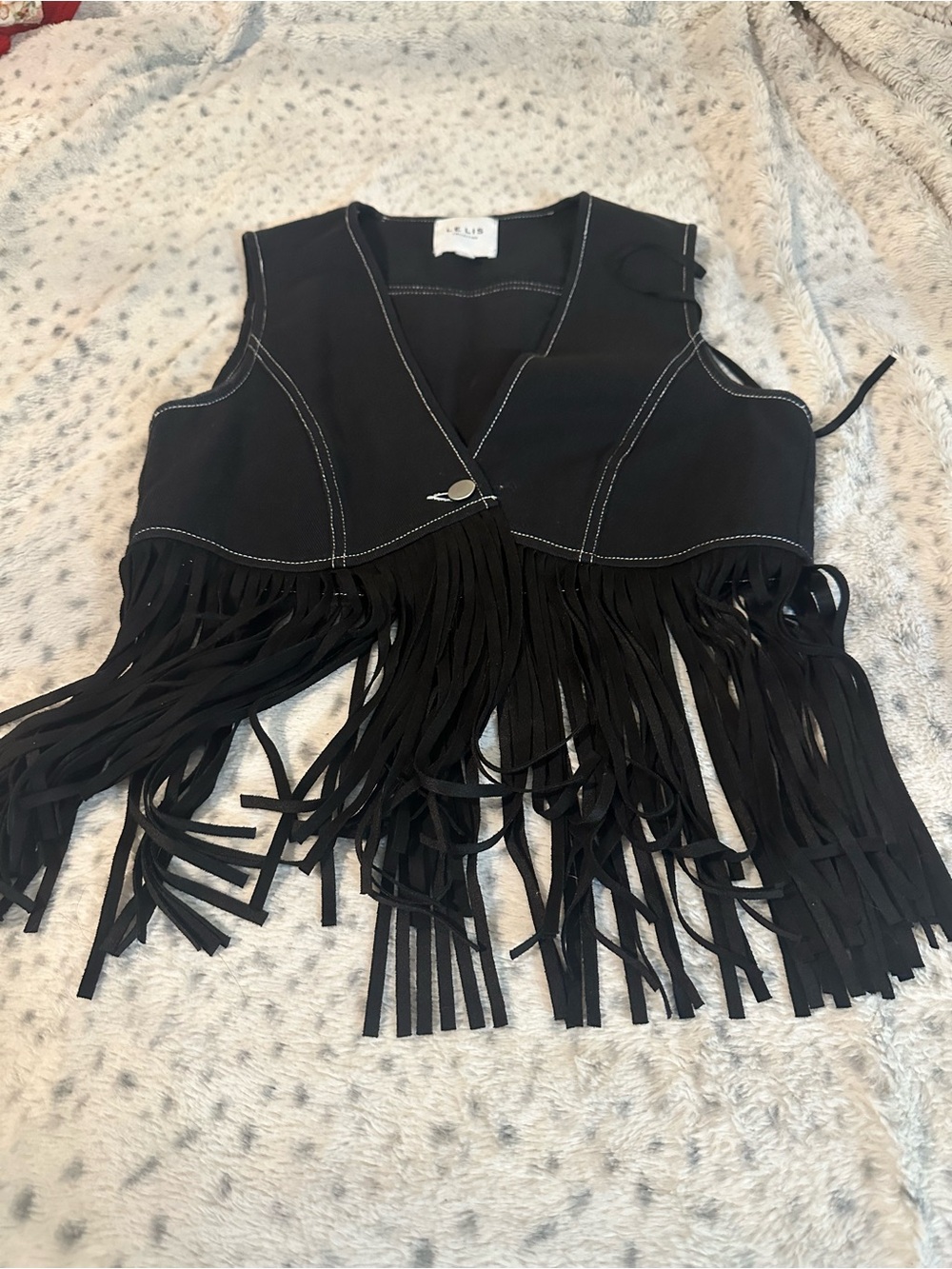 Le Lis Black Fringe Sleeveless Crop Vest